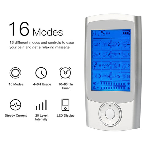 Digital Physiotherapy TENS Machine EMS Unit 16Mode Pulse Massage Body Muscle Electroestimulador Pads Best Pain Relief Shock Wave